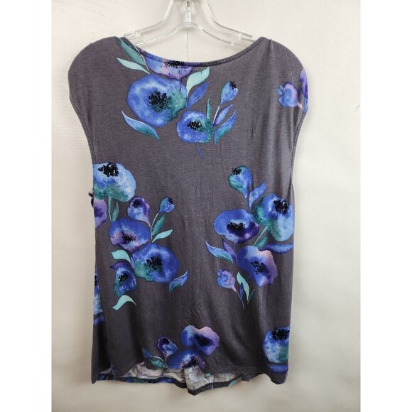 Anthropologie Deletta Womens Floral Top Large Gray Blue Twist Front BOHO - Picture 2 of 5